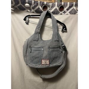 NWT True Religion Women's Denim Pockets Horseshoe Logo Shoulder Bag Light Blue